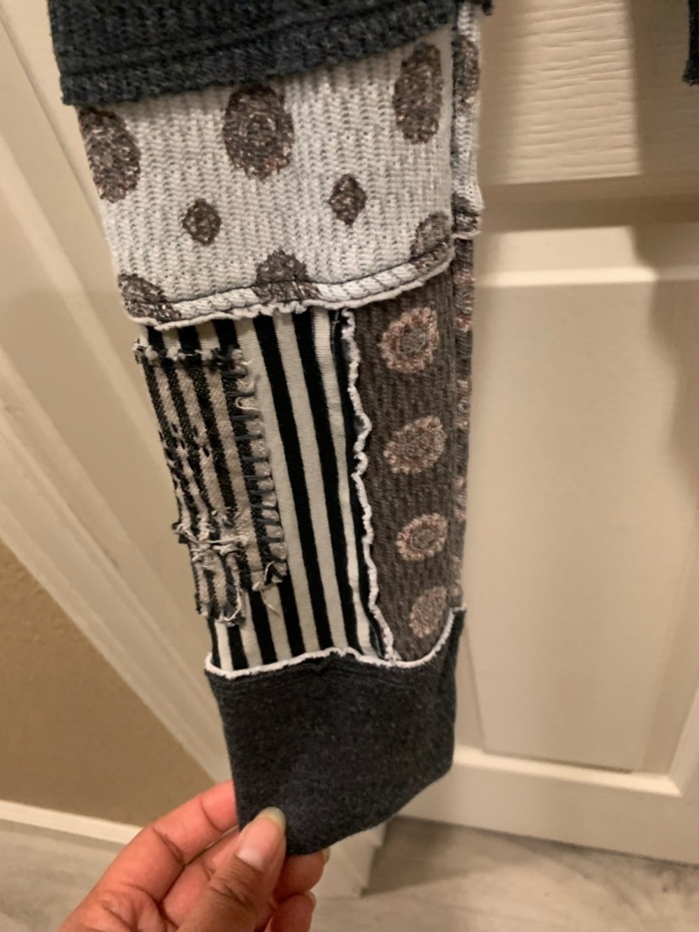 We The Free Dark Charcoal Henley with Patterned Cuff Panels - Picture 5 of 10